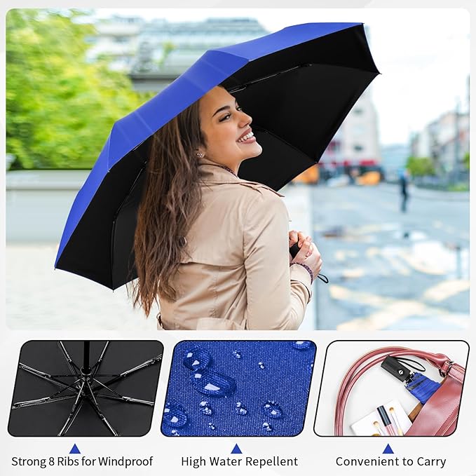 Yoobure Windproof Travel Umbrella - Automatic Umbrellas for Rain, Compact Folding Umbrella with UV Protection, Lightweight Portable Design for Backpack/Walking/Car, Sun & Storm Ready