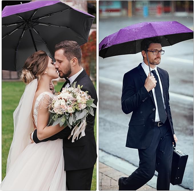 Jexine 6 Pcs Travel Compact Umbrella Automatic Open Close Windproof Small Light Backpack Purse Car Portable Collapsible Umbrella for Rain, Men Women