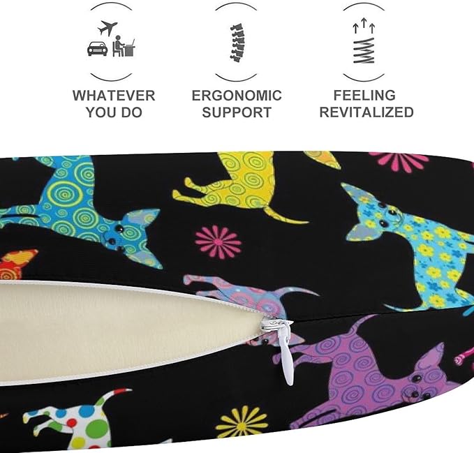Funny Travel Neck Pillow Memory Foam U Shaped Cushion Chihuahua Dog Animal, Washable Cover for Men Women Teens Airplane Car Sleep