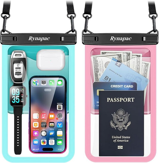 [Up to 10"] Large Waterproof Phone Pouch Bag - 2 Pack Waterproof Phone Case for iPhone 17 16 15 Pro Max Galaxy S25 S24 Ultra, IPX8 Cellphone Water Protector Pouch Beach Essentials Travel Must Haves