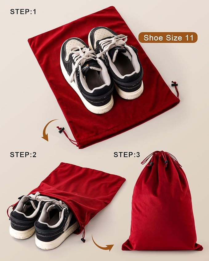 FantasyLife Shoe Bags for Travel, Washable Dust Bags for Storage & Packing, Flannel Shoe Pouch with Drawstring Closure for Purses, Handbags, Shoes & Toys (2, Rio Red)