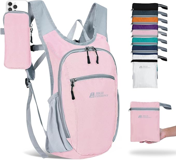 HIGH EXPERIENCE Hiking Backpack 10L/15L Small Daypack Lightweight Packable Travel Foldable Water Resistan for Women Men (Pink, 15L)