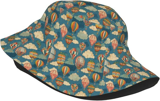Colorful Fire Balloon, White Cloud Fisherman Hat Summer Foldable UV Protection Sun Hat