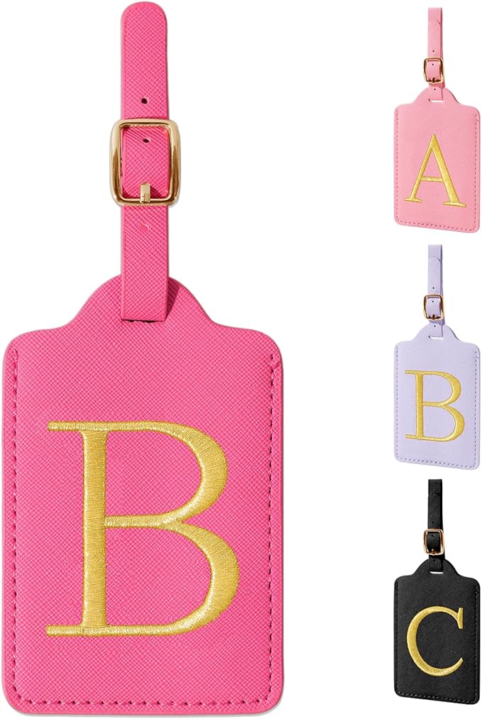 izuzta Personalized Initial Luggage Tags, Rose Red Leather, Embroidered Custom Monogram, Privacy Cover, TSA Approved, 1 Count, Rectangular, Luggage Tag
