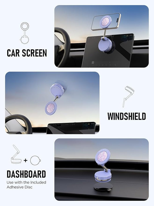 ETODBUWS Upgraded Vacuum Magnetic Car Phone Holder for MagSafe[108+LBS Strongest Suction & 3000gf Strongest Magnetic],360° Adjustable Suction Cup Phone Mount for Car,Gym,Mirror,Men Women-Purple