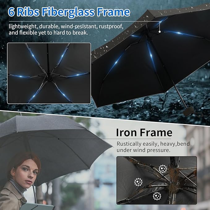 Compact Mini Windproof Travel Umbrella-UPF 50+ Sun & Rain Protection, Small Folding Design Fits in Pocket or Purse, Lightweight Portable with Case for Women, Men & Kids