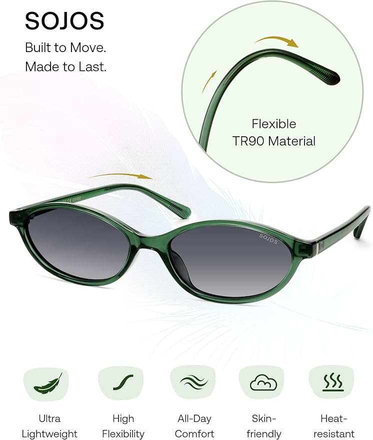SOJOS TR90 Ultra Light Flexible Sunglasses for Women Retro Oval Polarized Cat Eye Vintage Shades UV400 Protection Comfort Fit