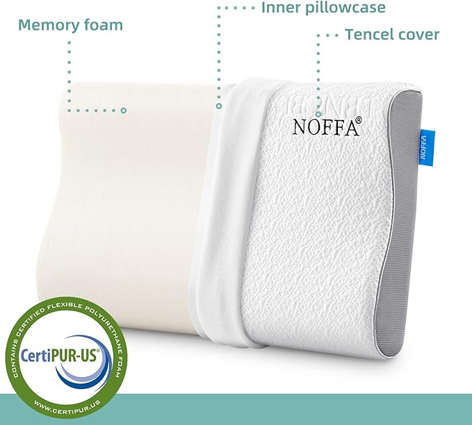 Soft Contour Memory Foam Pillow for Neck Support, Cervical Orthopedic Pillows for Sleeping, Ergonomic Bed Pillow for Side, Back and Stomach Sleepers