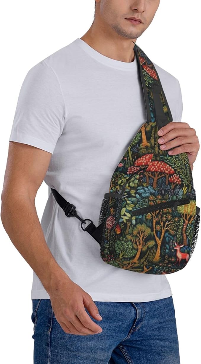 Botanical Mushroom Sling Backpack Crossbody Bag Casual Chest Bags Travel Hiking Daypack Shoulder Bag for Women Men