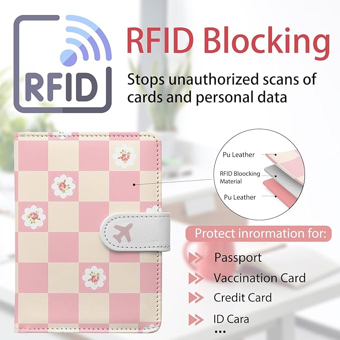 Passport Holder, Travel Wallet Cover with Pen Loop | Cute RFID Blocking Leather Case with Magnetic Closure for Travel Essentials-Sweet