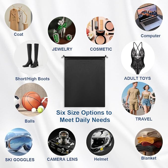 Microfiber Drawstring Bags, Multi-Size Soft Protective Pouches for Shoes, Ski Goggles, Sunglasses, Handbags & Camera Lenses