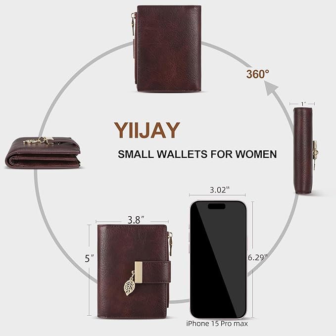 yiijay Small Wallet Women RFID Blocking Leather Bifold Wallet Credit Card Holder for Women Ladies Compact Wallet Mini Purse With Zipper Pocket