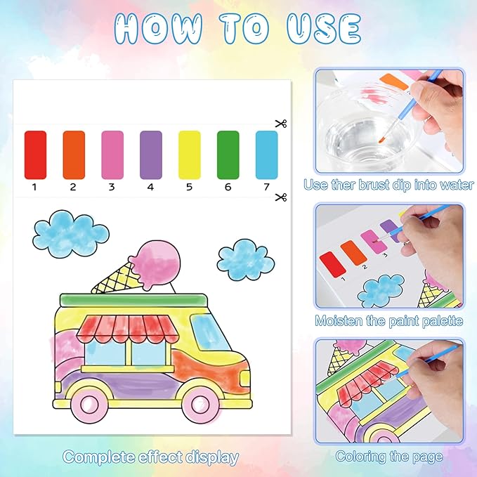 Paint with Water Coloring Books for Kids,Traffic Art Craft Kit No Mess Water Color Painting Sets for Kids Ages 4-8,Birthday Gifts Travel Toy Crafts Supplies Kits for Girls Boys Drawing with 2 Brushes