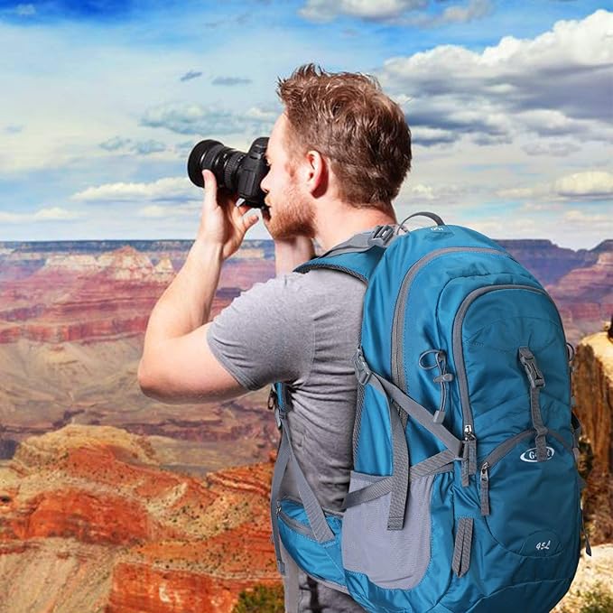 G4Free 45L Hiking Travel Backpack Waterproof with Rain Cover, Outdoor Camping Daypack for Men Women (Grey Blue)