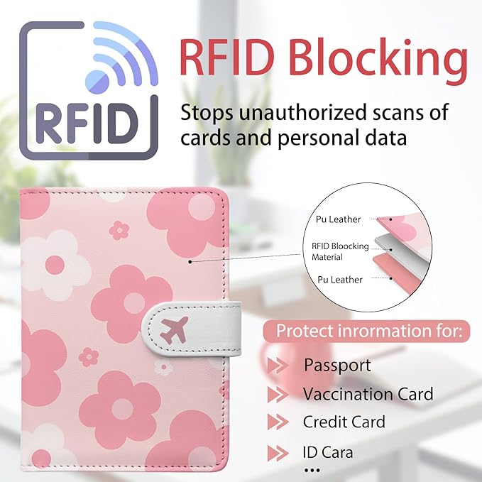 Passport Holder, Travel Wallet Cover with Pen Loop | Cute RFID Blocking Leather Case with Magnetic Closure for Travel Essentials-Garden