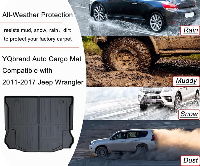 Wrangler Cargo Liners，Custom Fit Compatible with Jeep Wrangler 2011-2017 4-Door ＆ 2018 JK 4-Door All Weather Guard 3D Modeling Heavy Duty TPO Waterproof Rear Cargo Tray Trunk Floor Mat Protector