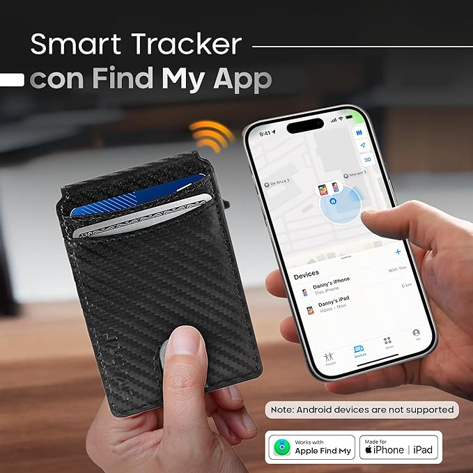 Smart Wallet With Tracker, RFID Blocking, Money Clip For Men, Works with Apple Find My (iOS Only), No Need for AirTag, Minimalist Wallet, All-in-One Model, Gift For Men.