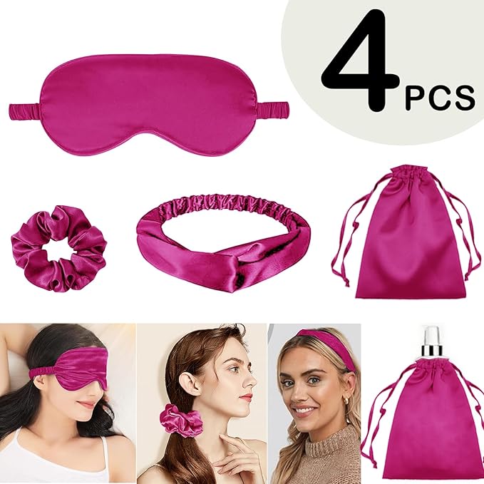 4Pcs Silk Sleep Masks Satin Eye Mask Silky Eyes Cover Blindfold Eyeshade Headband Scrunchies Pouch Bags Bridesmaid Gifts