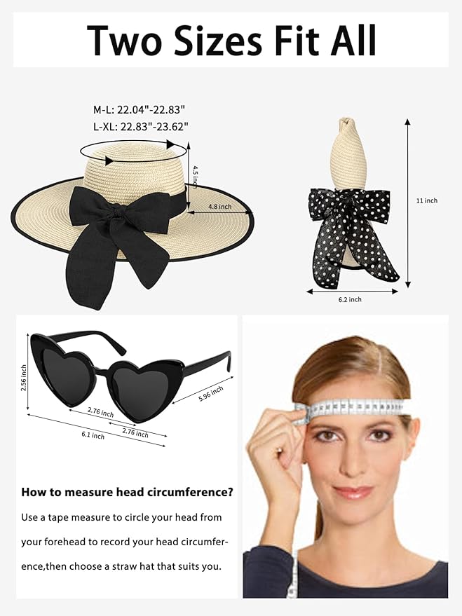 Senker Fashion Sun Hats for Women, Wide Brim Floppy Beach Straw Hat for Summer Travel Vacation Foldable with Sunglasses