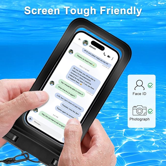 2 Pack Waterproof Phone Pouch with Adjustable Lanyard for iPhone 17 16 15 14 13 12 Pro Max, for Samsung Galaxy S25/S24 up to 7.5", IPX8 Water Proof Phone Case Dry Bags Black/Black