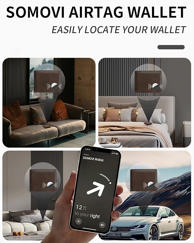 Mens Wallet with AirTag Holder, Genuine Leather Bifold RFID Blocking Wallet for Men - 2 ID Window 13 Cards Holders 1 Gift Box, AirTag Not Included