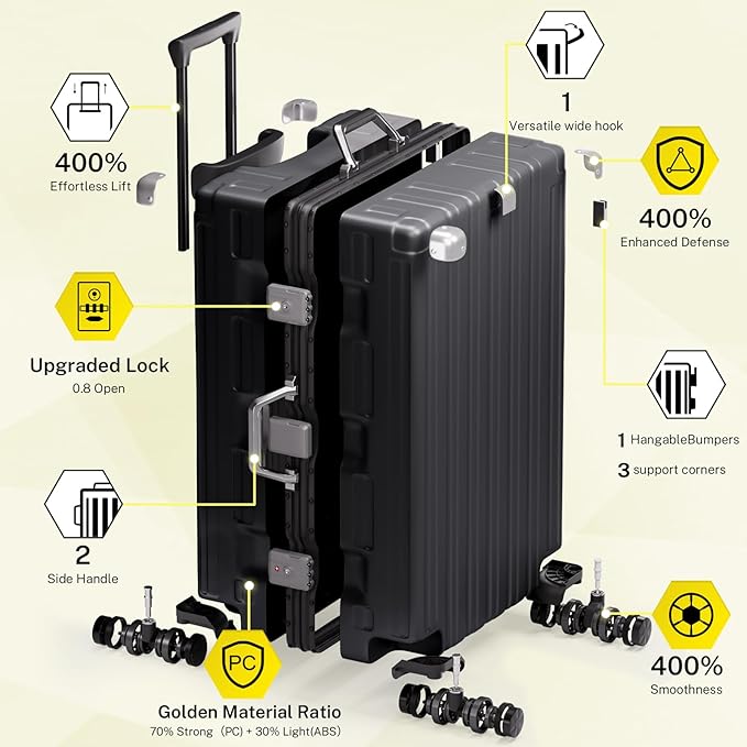 Krute Luggage Set 2 Pieces 20 28 Inch Aluminum Frame Carry on Luggages TSA Lock No Zipper Checked Suitcase with Spinner Wheels Lightweight PC Shell Hardside Suitcases
