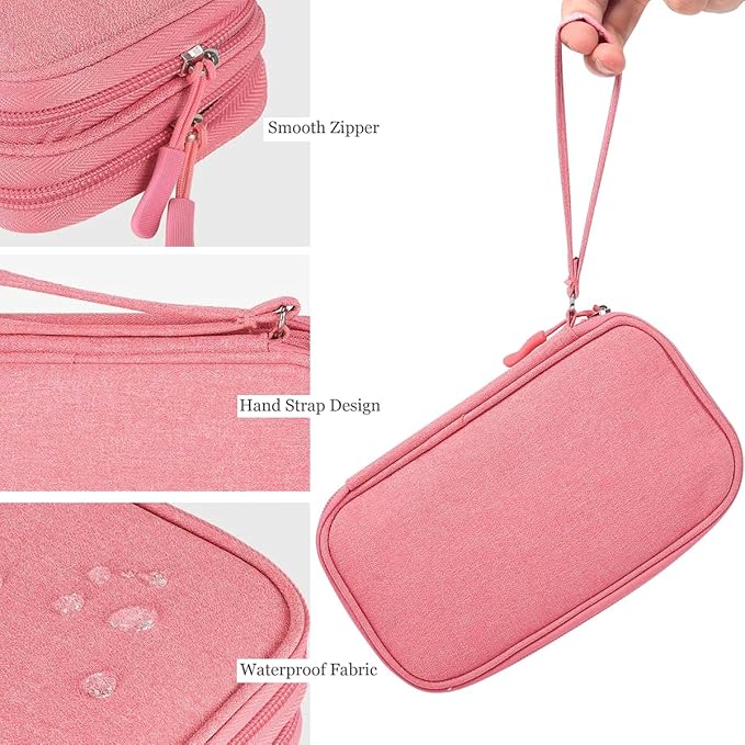 Electronic Accessories Case, Electronics Organizer Pouch Bag, Portable Travel Cable Organizer Case, Tech Storage Bag for Cable, Cord, Charger, Phone, Power Bank, Earphone (Dark Pink, Large)