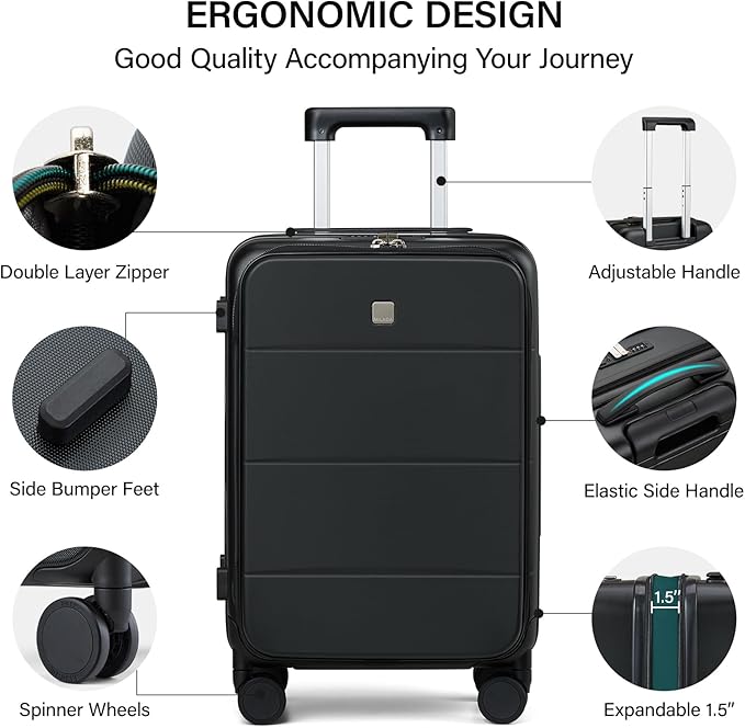 MILADA Expandable Carry On Luggage with Spinner Wheels PC Hard Shell Suitcases 20 Inch Top Opening Travel Suitcase with Wheels TSA Approved Luggage Trunk Rolling Carry-On, Black