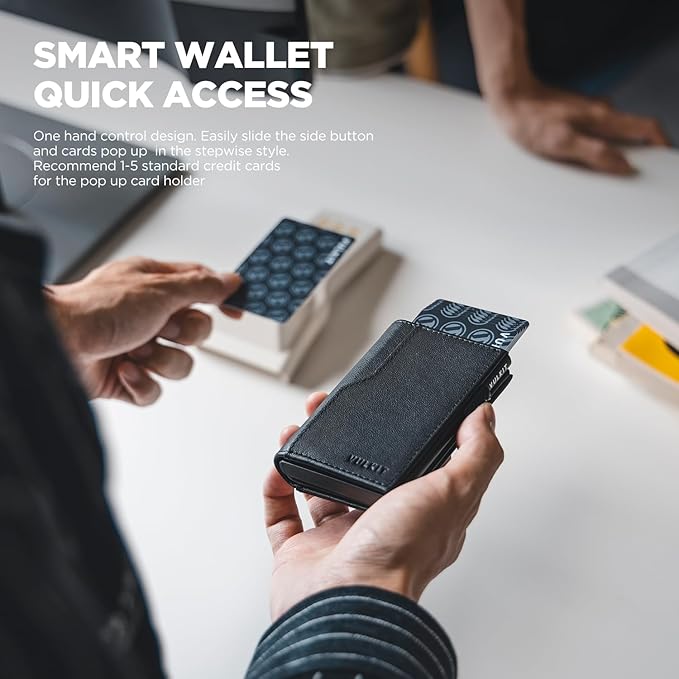 VULKIT Card Holder Wallet with Double ID Windows RFID Blocking Pop Up Wallet Minimalist Design for 12 Cards
