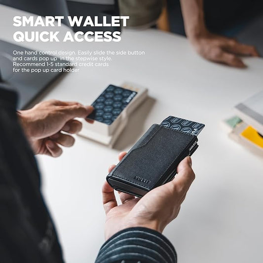 VULKIT Card Holder Wallet with Double ID Windows RFID Blocking Pop Up Wallet Minimalist Design for 12 Cards