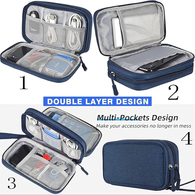 Electronic Organizer, Travel Cable Organizer Bag Pouch Electronic Accessories Carry Case Waterproof Electronic Bag for Cable, Cord, Charger, Phone, Power Bank, Earphone (Navy Blue, Medium)