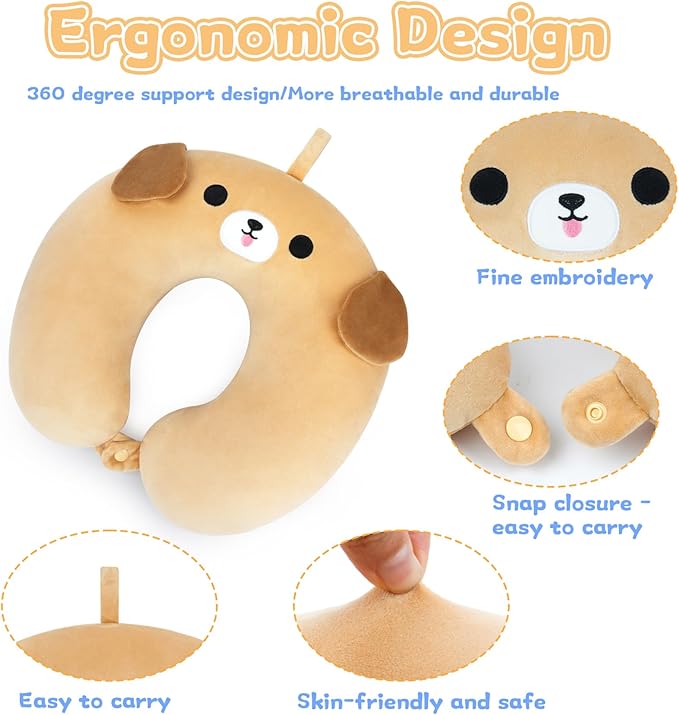 Travel Neck Pillow for Kids Adult, Cute Labrador Kids Travel Pillow, Cartoon Neck Pillow for Traveling, Soft U Shaped Travel Pillow for Airplane, Car, Recline, Sleeping