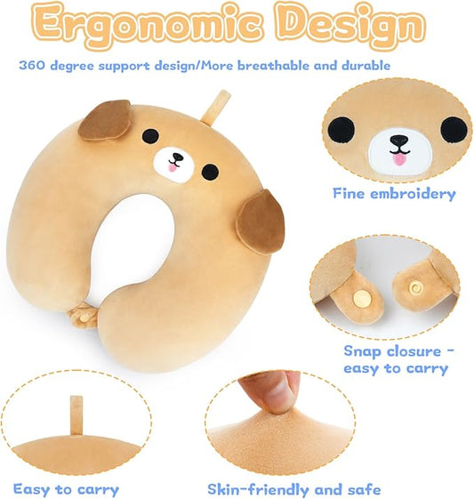 Travel Neck Pillow for Kids Adult, Cute Labrador Kids Travel Pillow, Cartoon Neck Pillow for Traveling, Soft U Shaped Travel Pillow for Airplane, Car, Recline, Sleeping