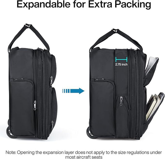 Hanke Expandable Underseat Carry on Luggage for Airplanes,Small Rolling Softside Suitcase Travel Luggage Personal Item Bag,Lightweight luggage bags for travel,Black,16-Inch