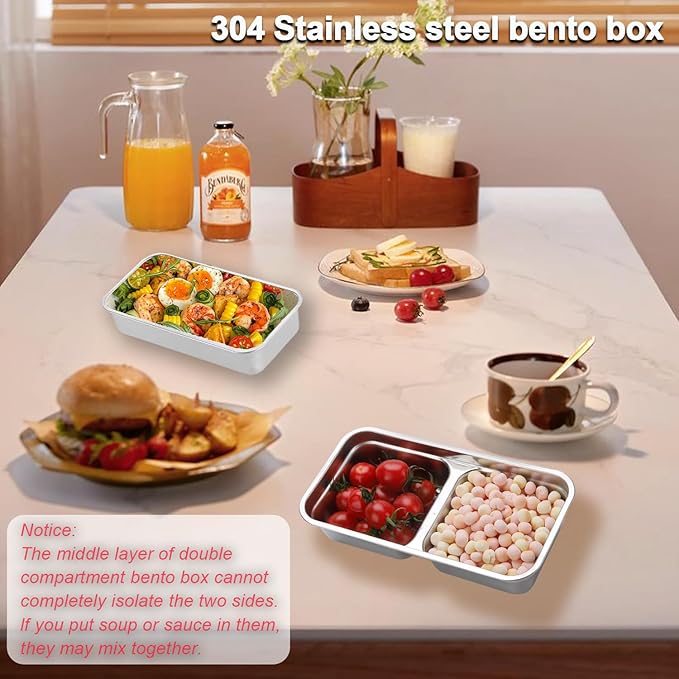 304 Stainless Steel Snack Containers, 100% Leadproof, Grab and Go Snack Containers, Food Grade, for Travel and Outdoor Camping, 1pc Single and 2pcs Double compartment, 3 PCS