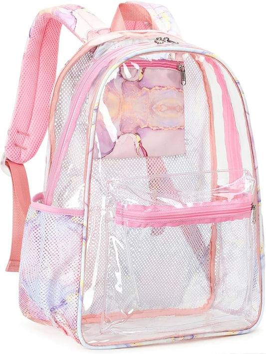 CAMTOP Clear Backpack Heavy Duty Transparent Bag See Through BookBag for Student School Work Festival Sport Travel (Z-Pinck)