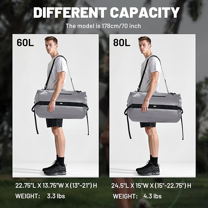 MIER Large Waterproof Duffel Bag Rolltop Dry Backpack Duffle Bags for Kayaking, Rafting, Boating, Swimming, Camping, Travel, Gym, Beach, 60L/80L