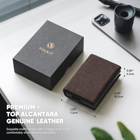 VULKIT Pop up Wallet Minimalist Cash Wallets RFID Blocking Leather Smart Credit Card Holder with Magnetic Closure for Men
