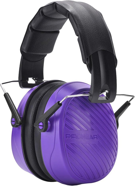 PROHEAR 038 Ear Protection Safety Earmuffs for Mowing, 28dB Noise Reduction Passive Hearing Protector, Compact Foldable Headset for Shooting Construction Power Tools, Purple