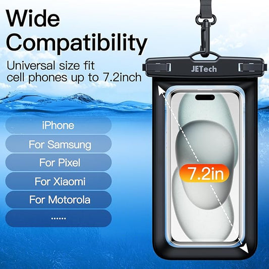 JETech Waterproof Phone Pouch, 2 Pack Water Proof Case for iPhone 17 16e 16 15 14 Air Pro Max Plus, Galaxy S25 S24 Ultra, Pixel 10 Series and Others up to 7.2 Inch, IPX8 Dry Bag (Black+Black)