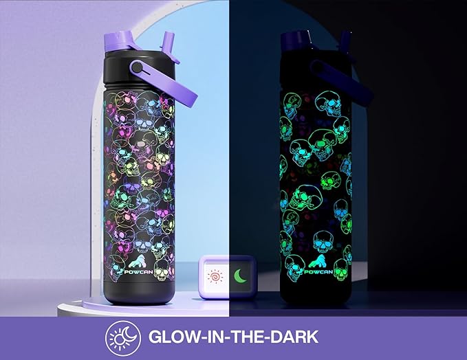 26 oz Insulated Water Bottle with 2-in-1 Straw and Spout Lid, Glow-in-the-Dark, 24H Cold, Leakproof, Fits in Car Cup Holder, Stainless Steel for Gift, Trip, Holiday, Sports (Luminous Souls)