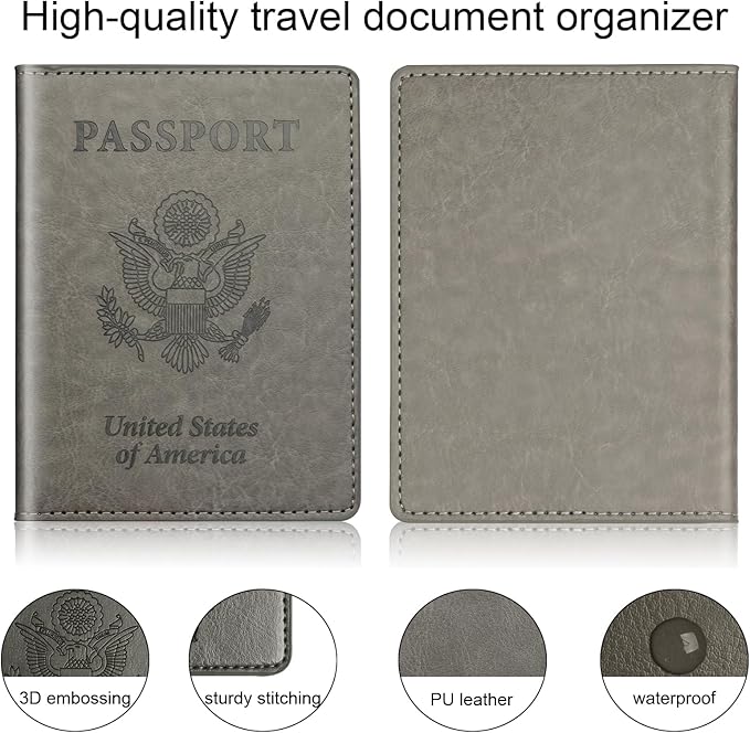 Rose Gold & Gray Passport Holder for Travel, Passport Wallet Cover Case for Family Women Men Cruise Essentials, Travel Must Haves Passports Book Protector