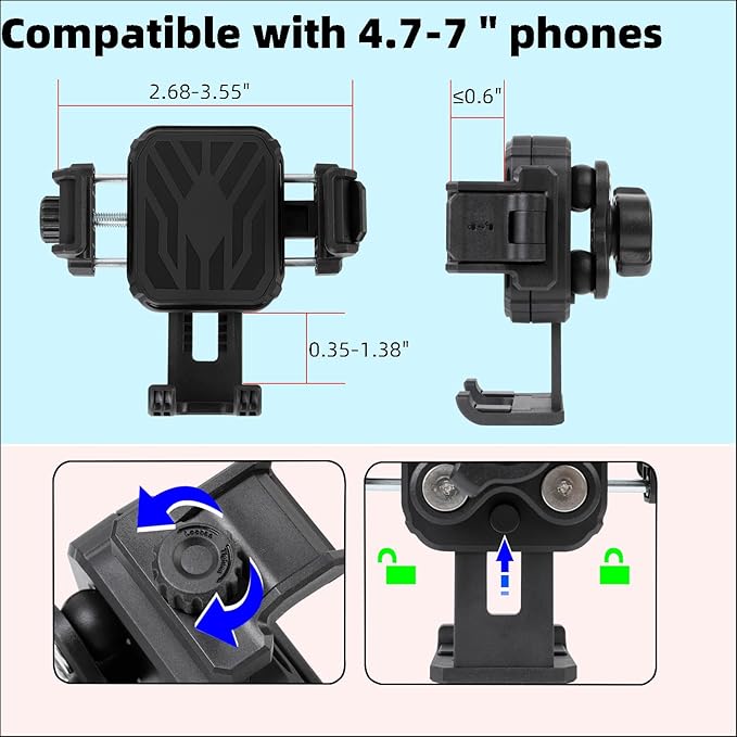 FPN Universal Phone Holder Base for RAM Mounts B Size Double Socket Arm, 1" (25mm) Ball Mount with Vibration Dampener [Camera Friendly] [1s Lock & Release], Fits 4.7-7.2" Smartphones
