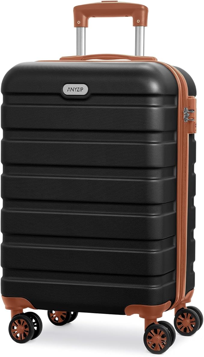 AnyZip Luggage PC ABS Hardside Lightweight Suitcase with 4 Universal Wheels TSA Lock Carry-On 20 Inch Black Brown