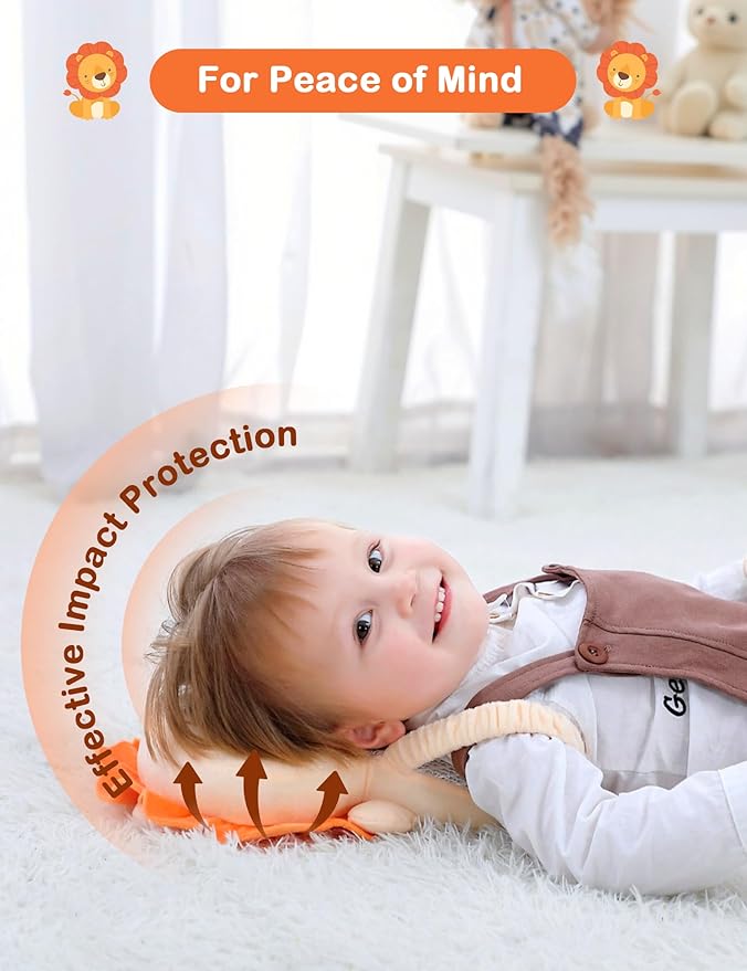JunNeng Baby Head Protector Backpack, Toddler Walking Fall Head Protection, Yellow Lion