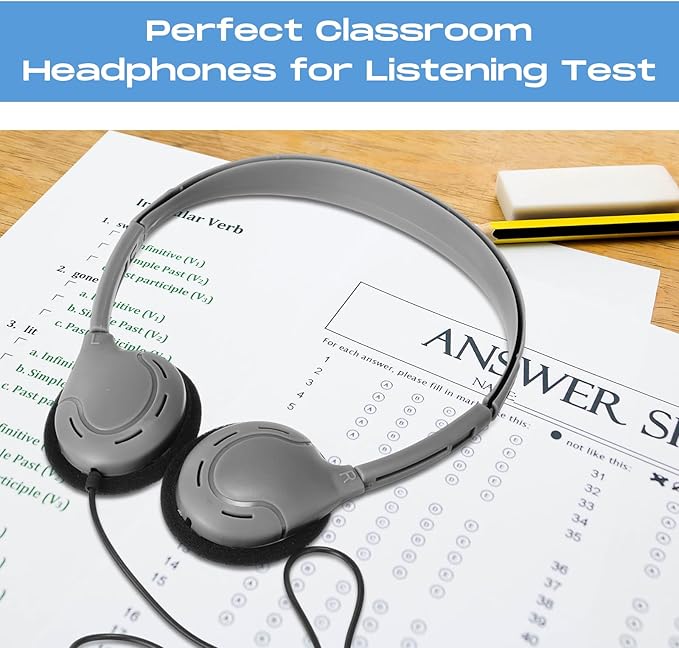 Yunsailing 30 Pack Bulk Over Ear Headphones Set On Ear Headsets Earphones with Adjustable Headband and 3.5mm Plug for Group Learning, Computer Lab, Library, Online Lesson (Grey)
