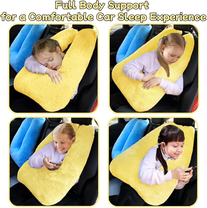 Sexysamba Travel Pillow with Sleep Mask Set Car Pillow Kids Travel Pillow for Sleeping U Shaped Car Seat Pillow Head Neck Body Support for Kids and Adults Road Trip Accessories,Warm Yellow