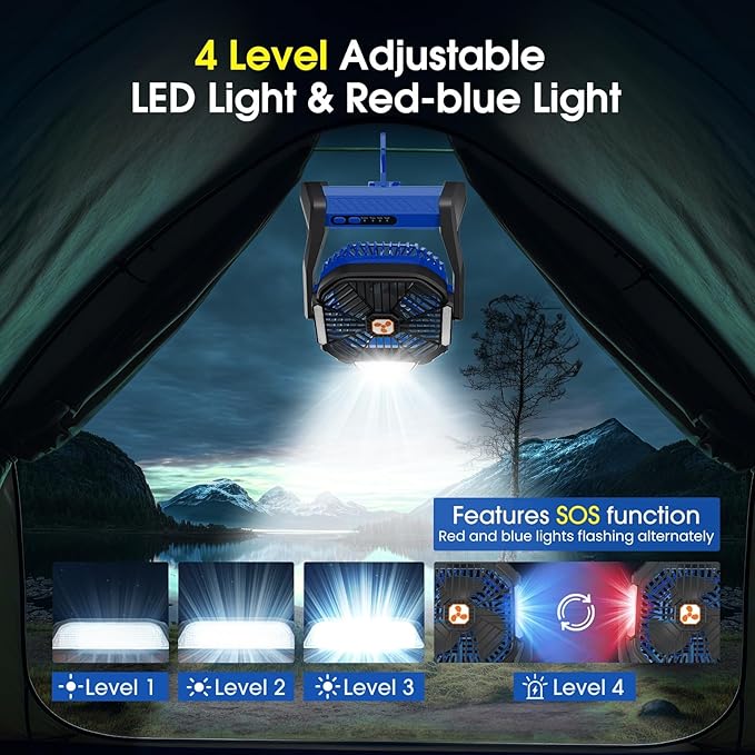 Portable Fan Rechargeable, 20000mAh Cordless Battery Powered Camping Tent Fans with SOS & LED Lantern, Small USB C Operated Outdoor Ventilador for Travel Camp Fishing Picnic Beach Home Essentials