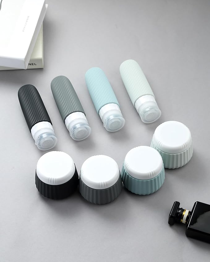 Travel Bottles 8 Pack, TSA Approved 3 oz Toiletries Containers, Leak Proof Silicone Squeezable Essentials Jars with Clear Bag
