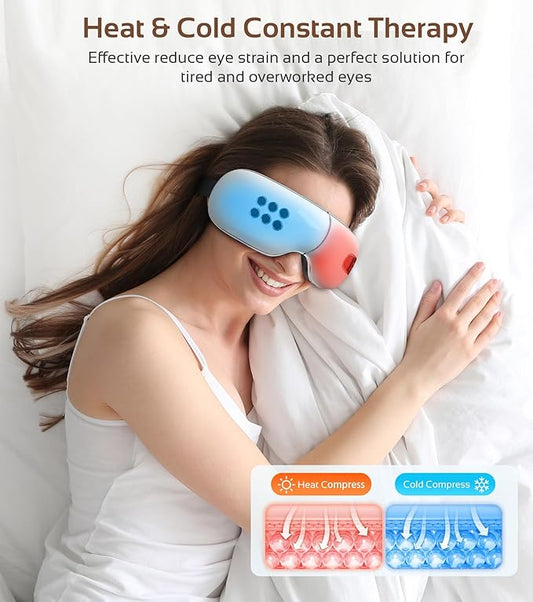 Eye Massager with Heat and Cooling for Migraine Dry Eyes Relief, Rechargeable Bluetooth Music Migraines Relief Eye Massager Improve Sleeping Gifts for Women Men